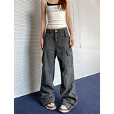 Lunivop Gray Baggy Straight Jeans Women Korean Fashion Streetwear High Waist Wide Leg Denim Pants Female Loose Mopping Jean Trouser Y2K